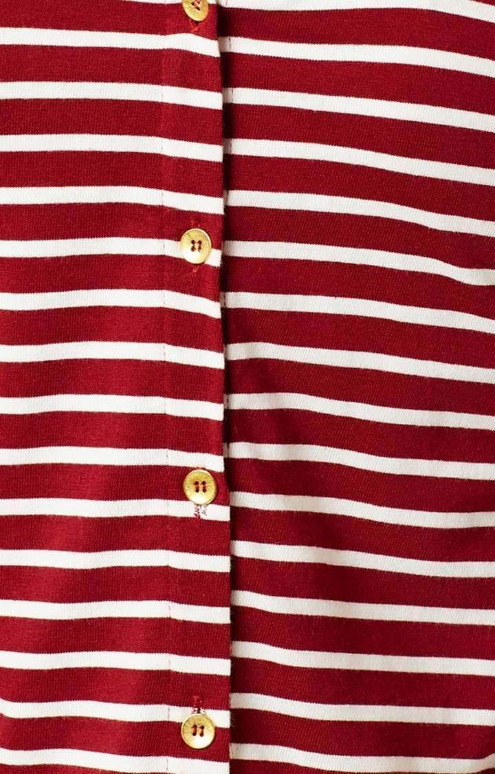 Women's Red Cotton StripedCasualwear Regular T-Shirts