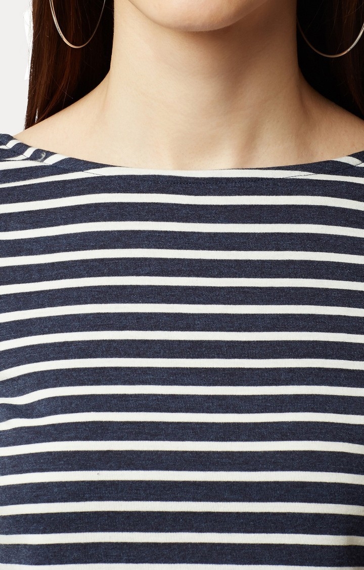 Women's Blue Cotton StripedCasualwear Crop T-Shirts