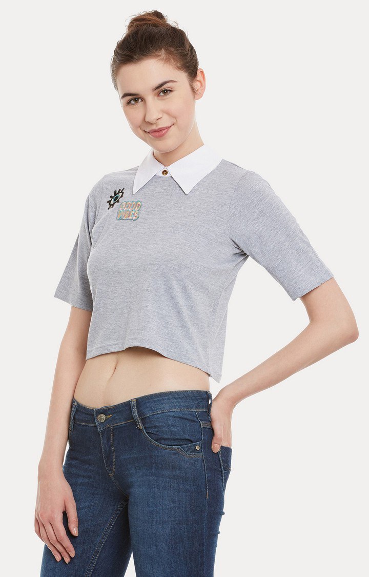 Women's Grey Cotton MelangeCasualwear Crop T-Shirts