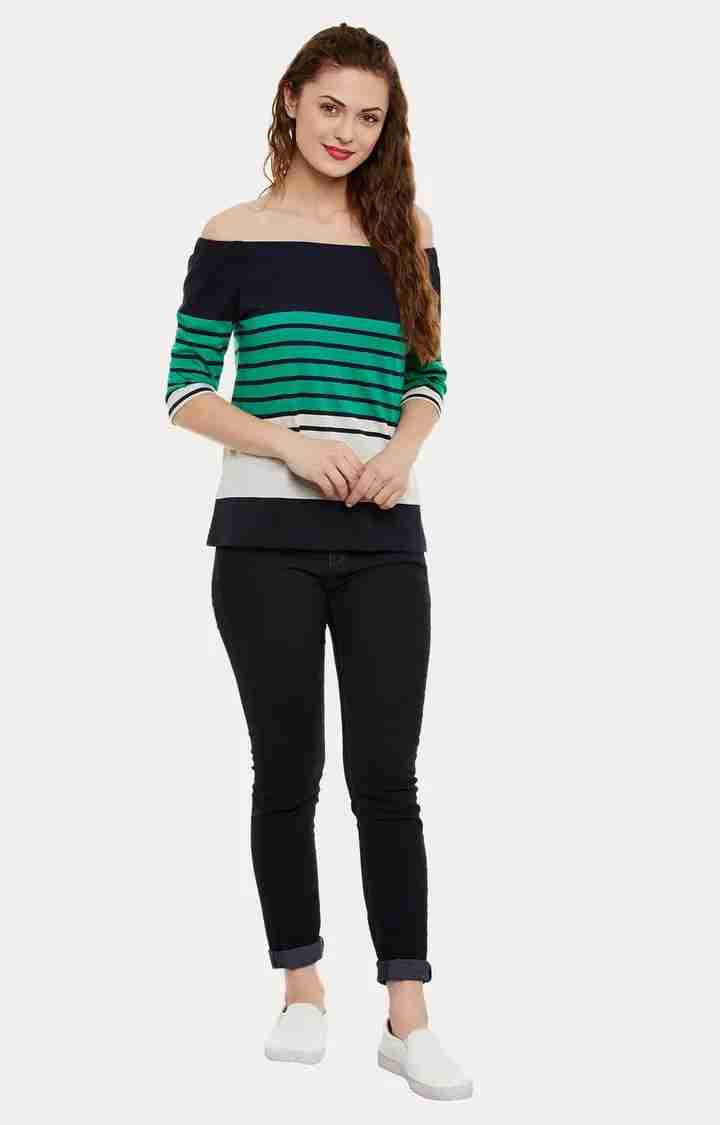 Women's Multi Viscose StripedCasualwear Off Shoulder Top