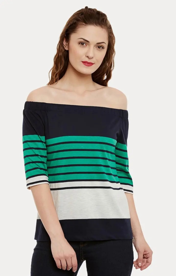 MISS CHASE | Women's Multi Viscose StripedCasualwear Off Shoulder Top