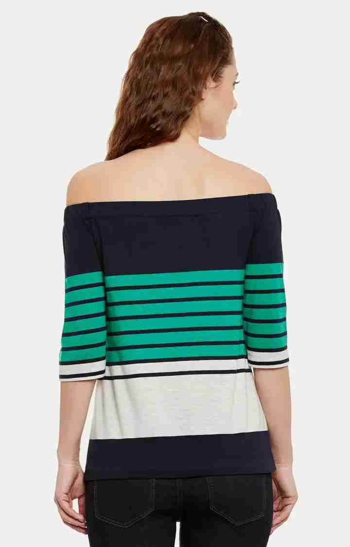 Women's Multi Viscose StripedCasualwear Off Shoulder Top