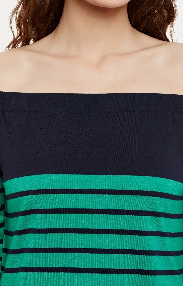 Women's Multi Viscose StripedCasualwear Off Shoulder Top