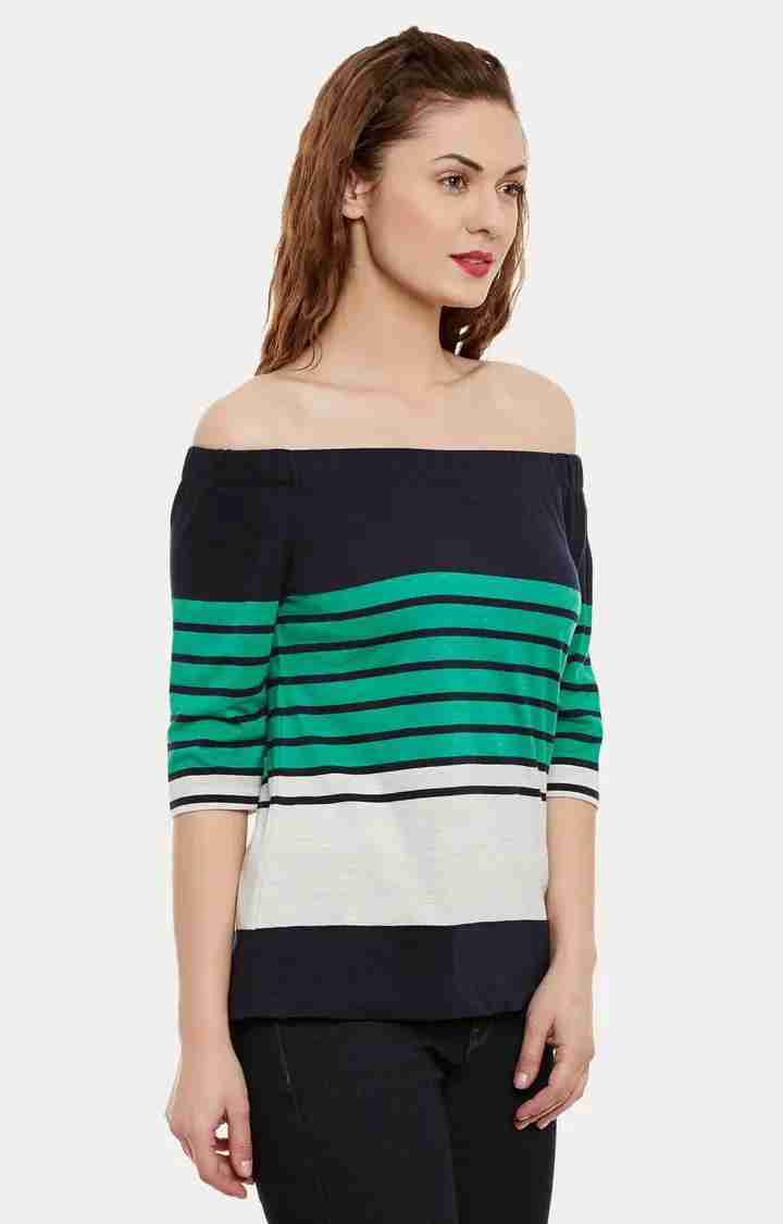 Women's Multi Viscose StripedCasualwear Off Shoulder Top