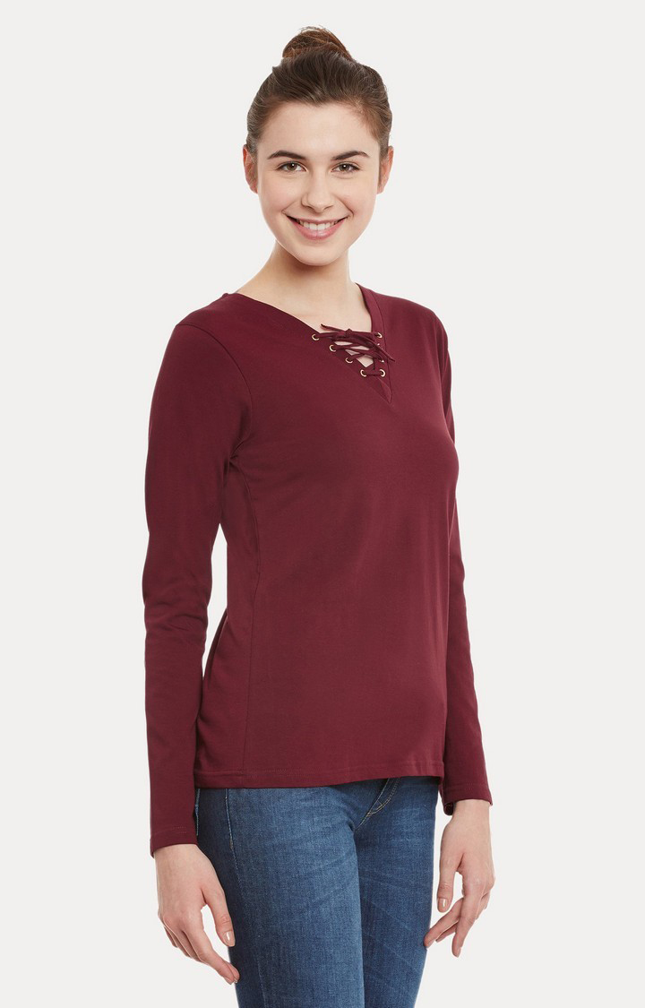 Women's Red Cotton SolidCasualwear Regular T-Shirts