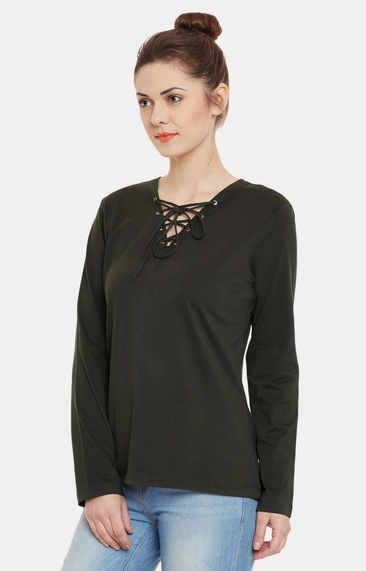 Women's Green Cotton SolidCasualwear Tops