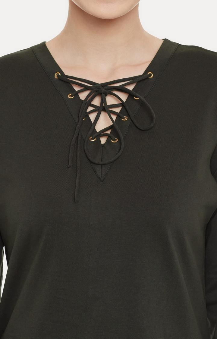 Women's Green Cotton SolidCasualwear Tops