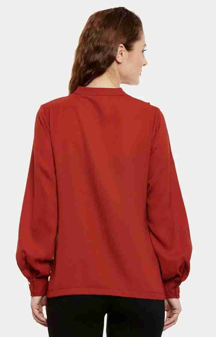 Women's Red Crepe SolidCasualwear Tops