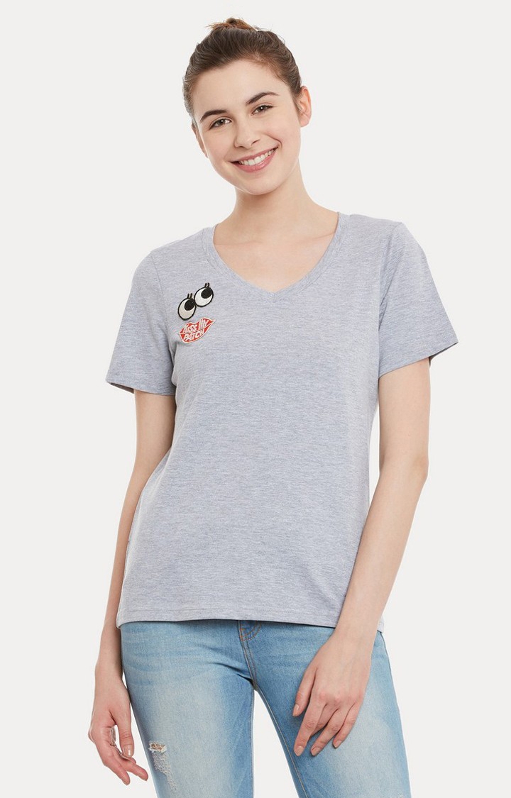 Women's Grey Cotton MelangeCasualwear Regular T-Shirts