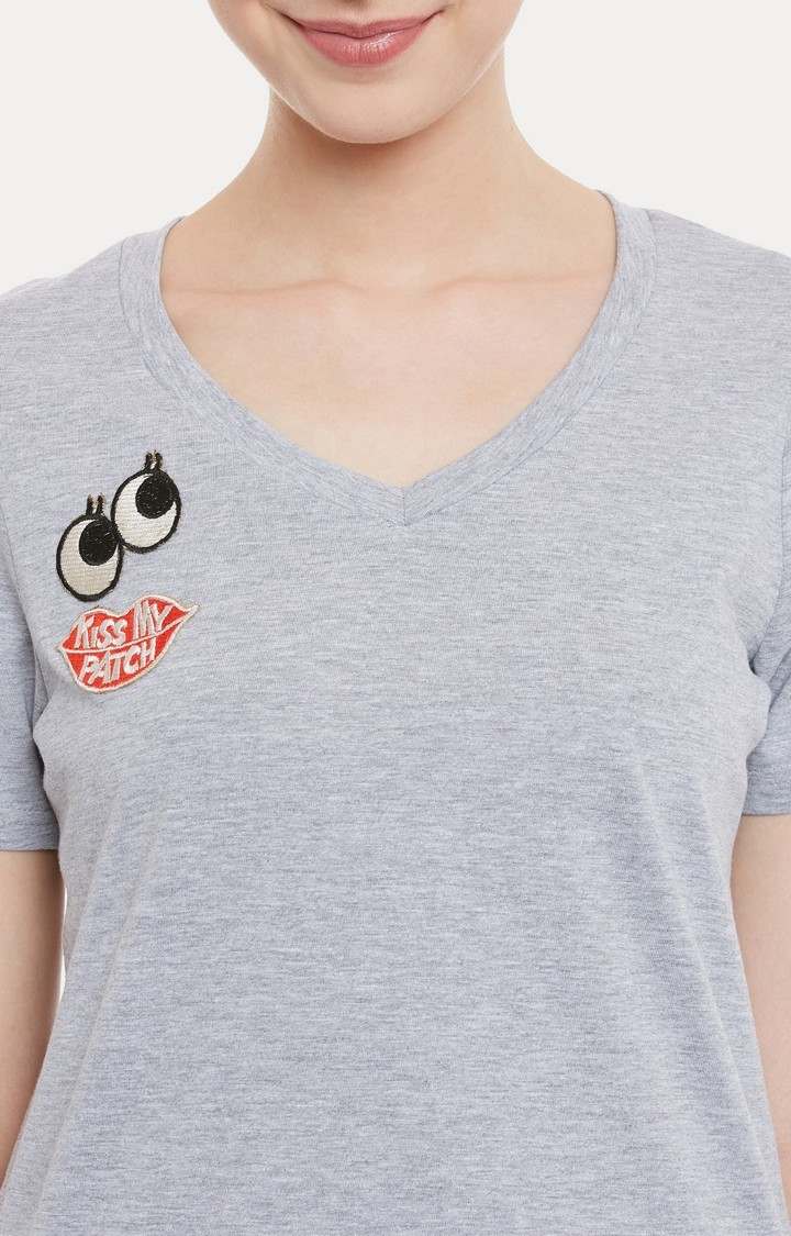 Women's Grey Cotton MelangeCasualwear Regular T-Shirts