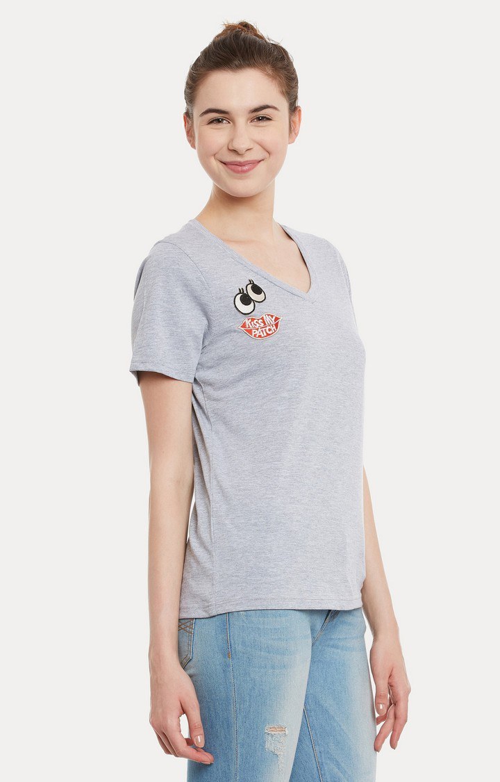 Women's Grey Cotton MelangeCasualwear Regular T-Shirts