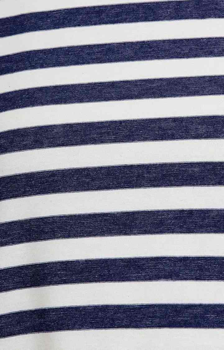 Women's Blue Cotton StripedCasualwear Regular T-Shirts