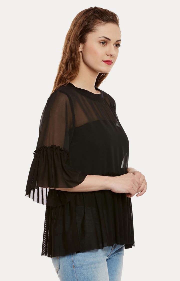 Women's Black Georgette SolidCasualwear Tunics