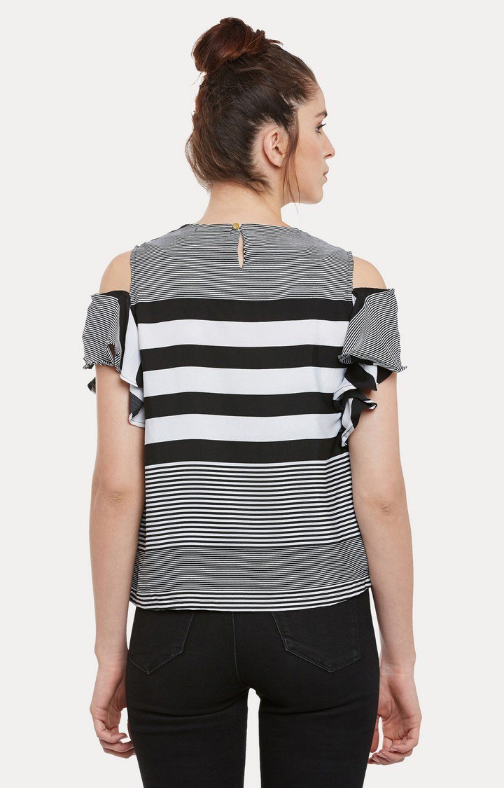 Women's White Crepe StripedCasualwear Tops