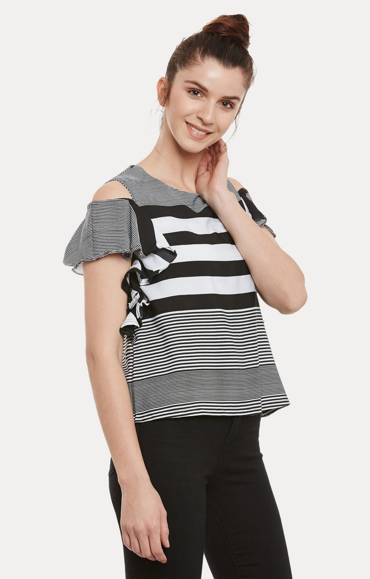 Women's White Crepe StripedCasualwear Tops