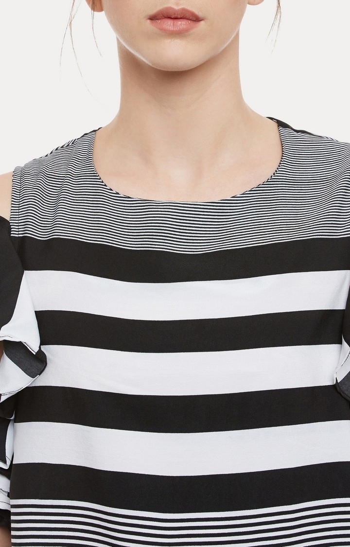 Women's White Crepe StripedCasualwear Tops