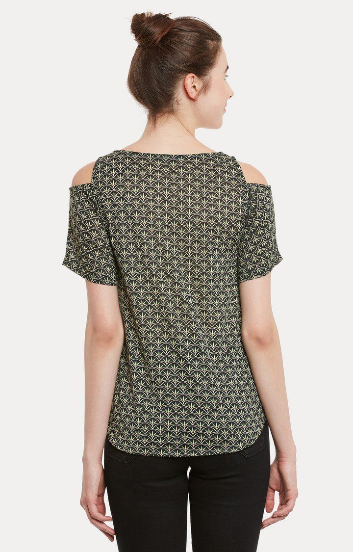 Women's Green Cotton PrintedCasualwear Tops