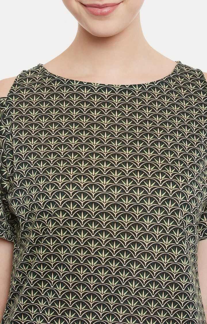 Women's Green Cotton PrintedCasualwear Tops