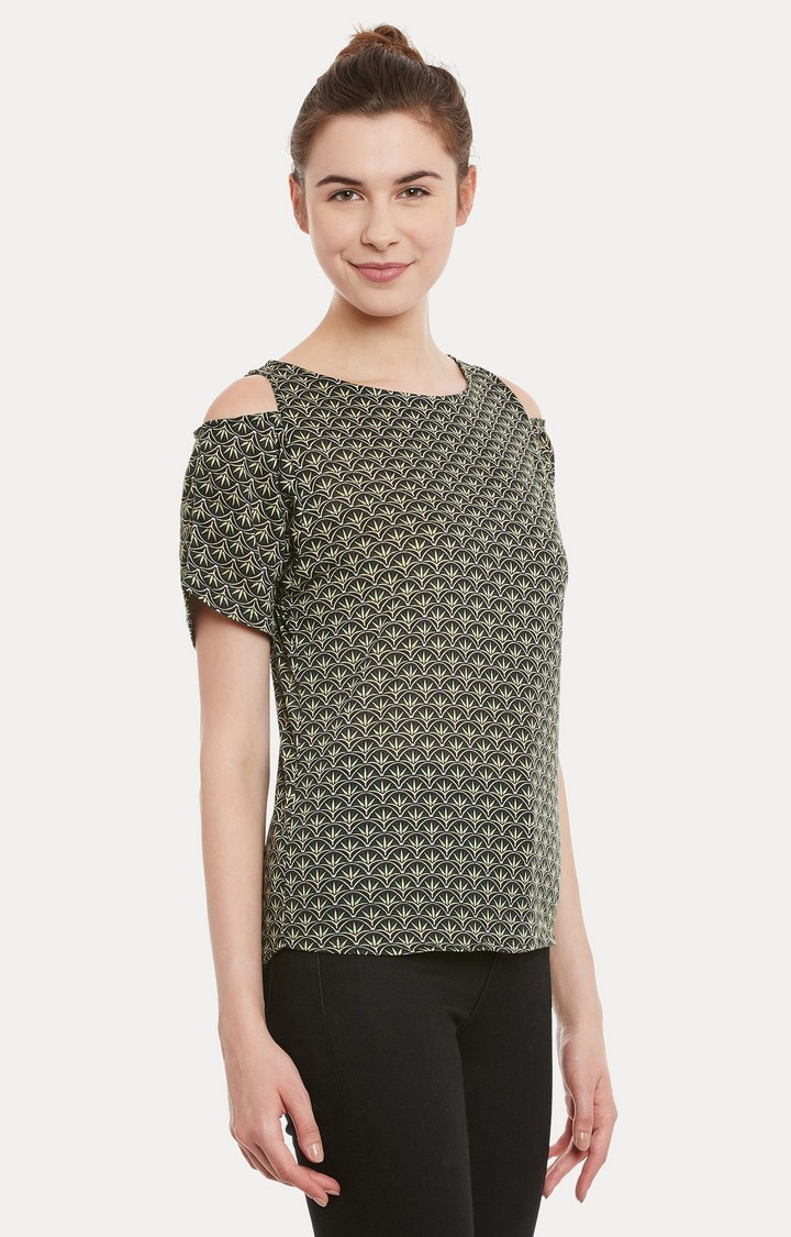 Women's Green Cotton PrintedCasualwear Tops