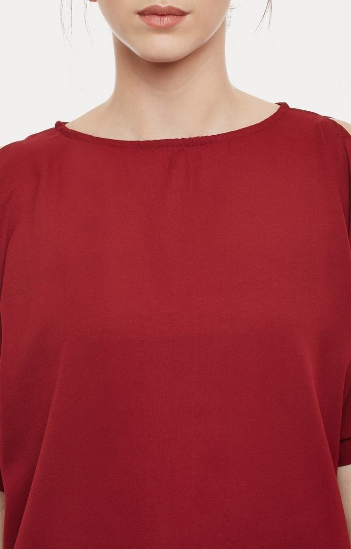 Women's Red Crepe SolidCasualwear Tops