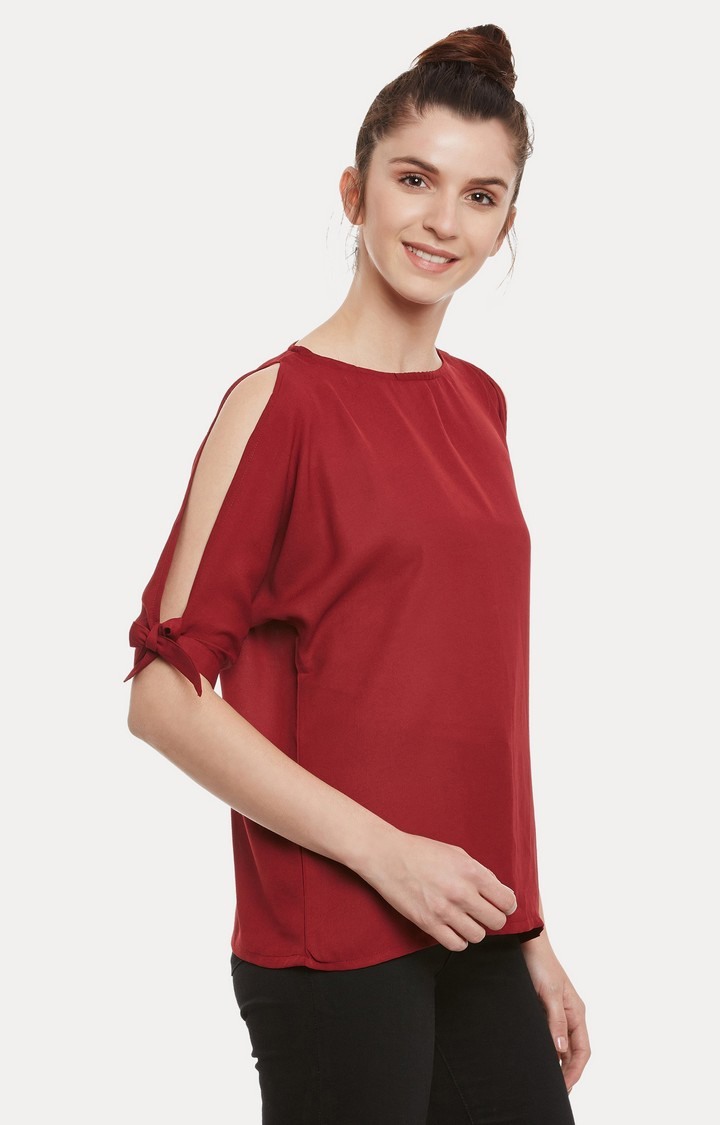 Women's Red Crepe SolidCasualwear Tops