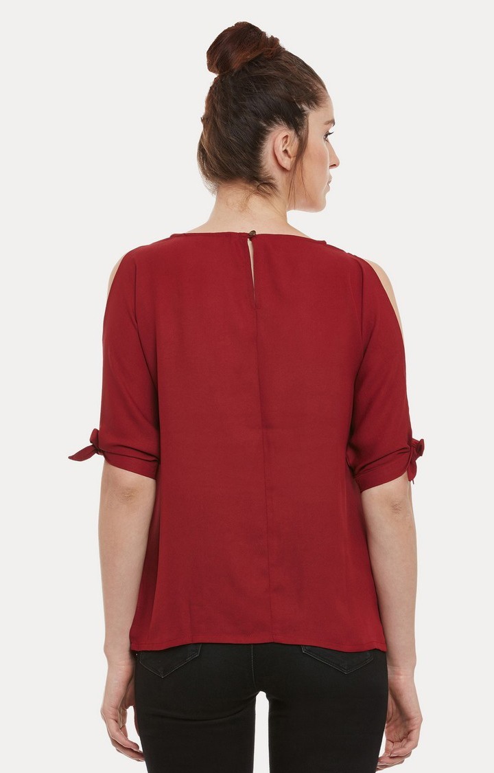 Women's Red Crepe SolidCasualwear Tops