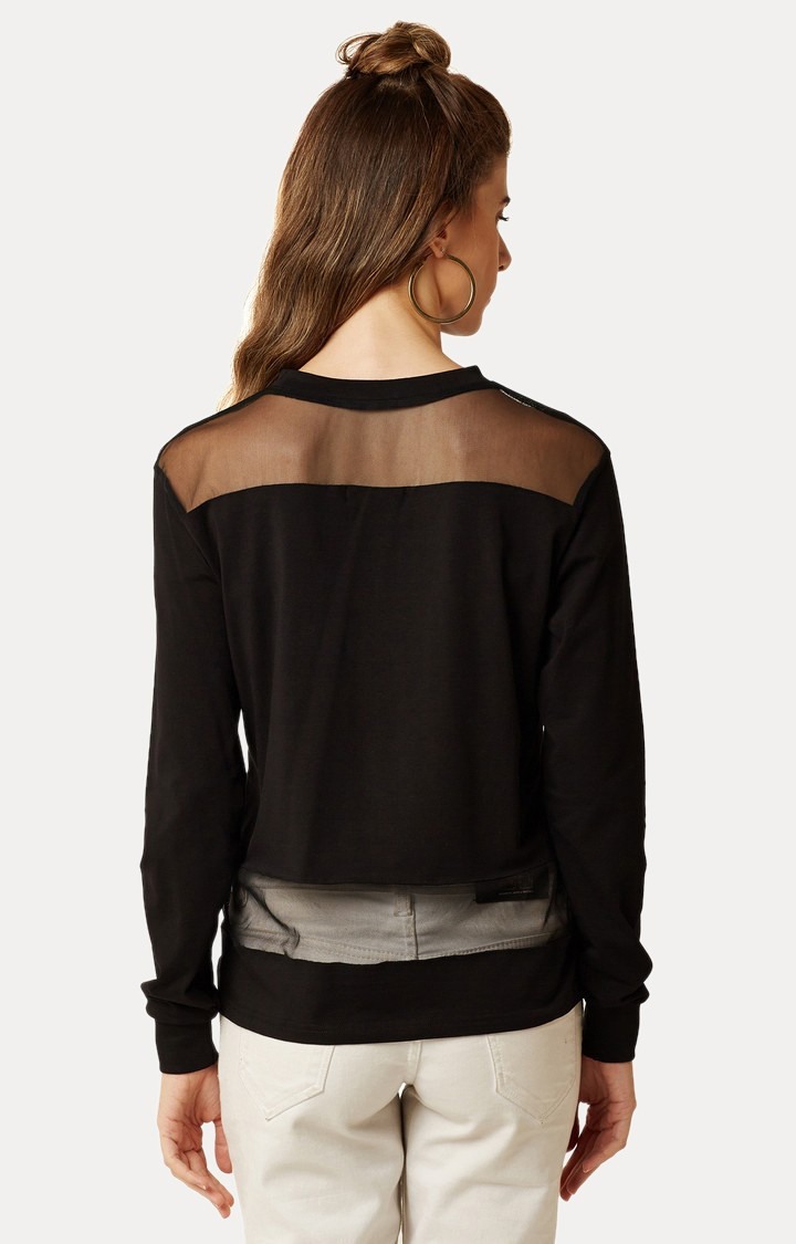Women's Black Cotton SolidCasualwear Tops