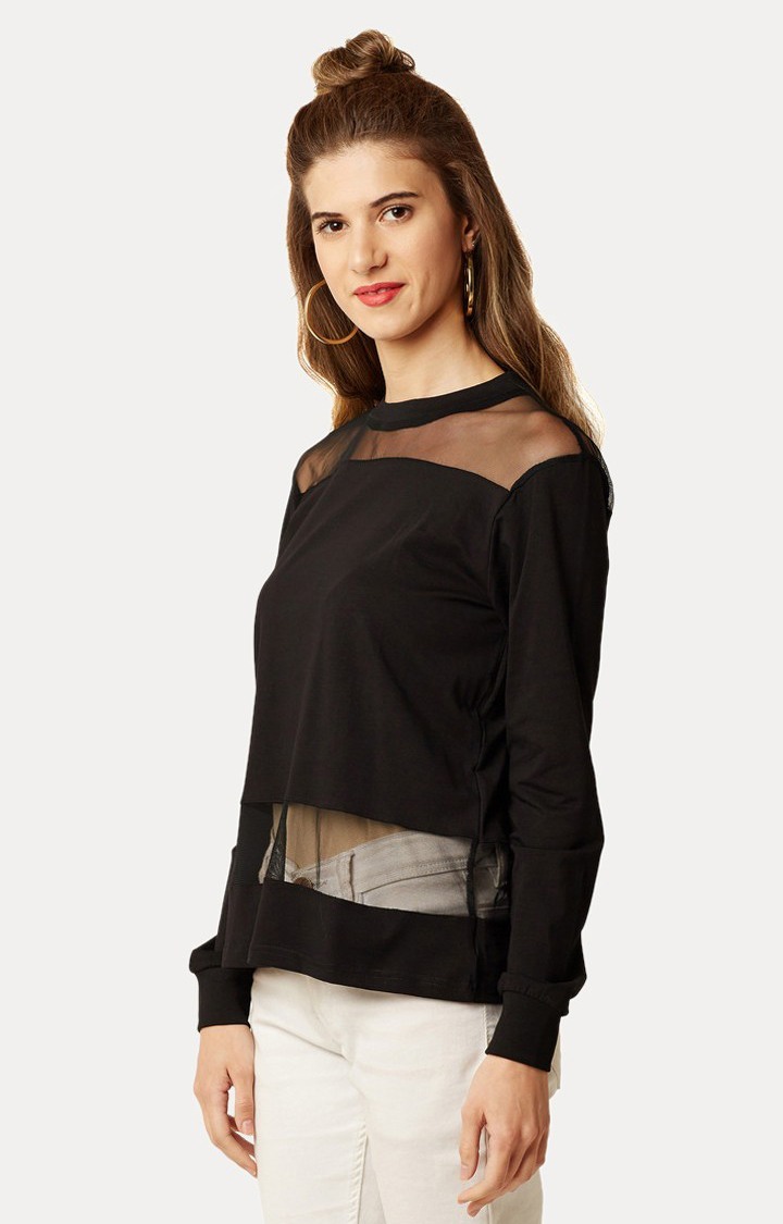 MISS CHASE | Women's Black Cotton SolidCasualwear Tops