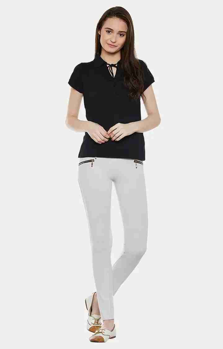 Women's Blue Polyester SolidCasualwear Regular T-Shirts
