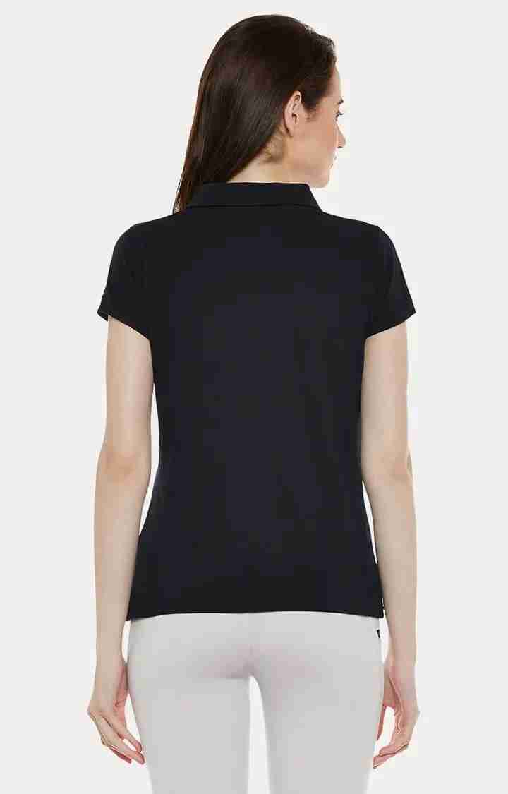 Women's Blue Polyester SolidCasualwear Regular T-Shirts
