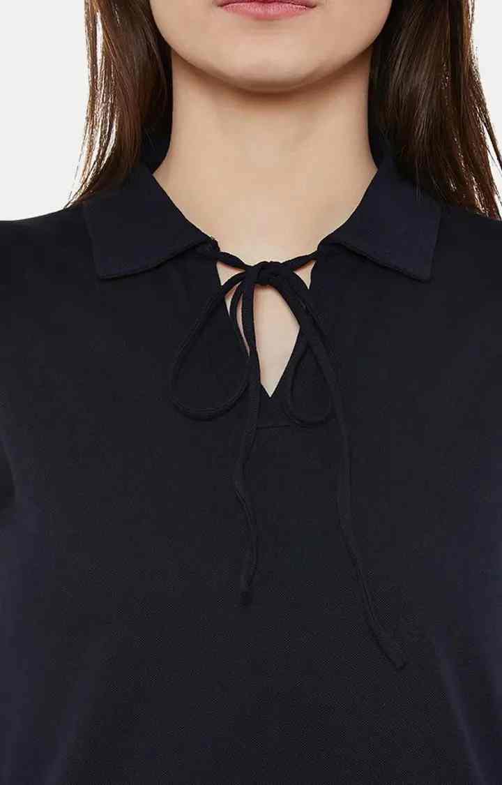 Women's Blue Polyester SolidCasualwear Regular T-Shirts