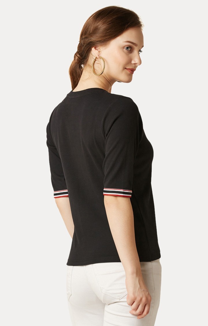 Women's Black Cotton SolidCasualwear Regular T-Shirts