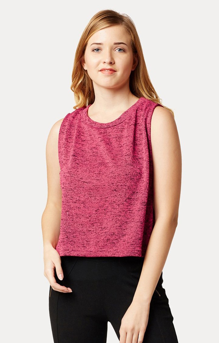 MISS CHASE | Women's Pink Cotton MelangeCasualwear Regular T-Shirts