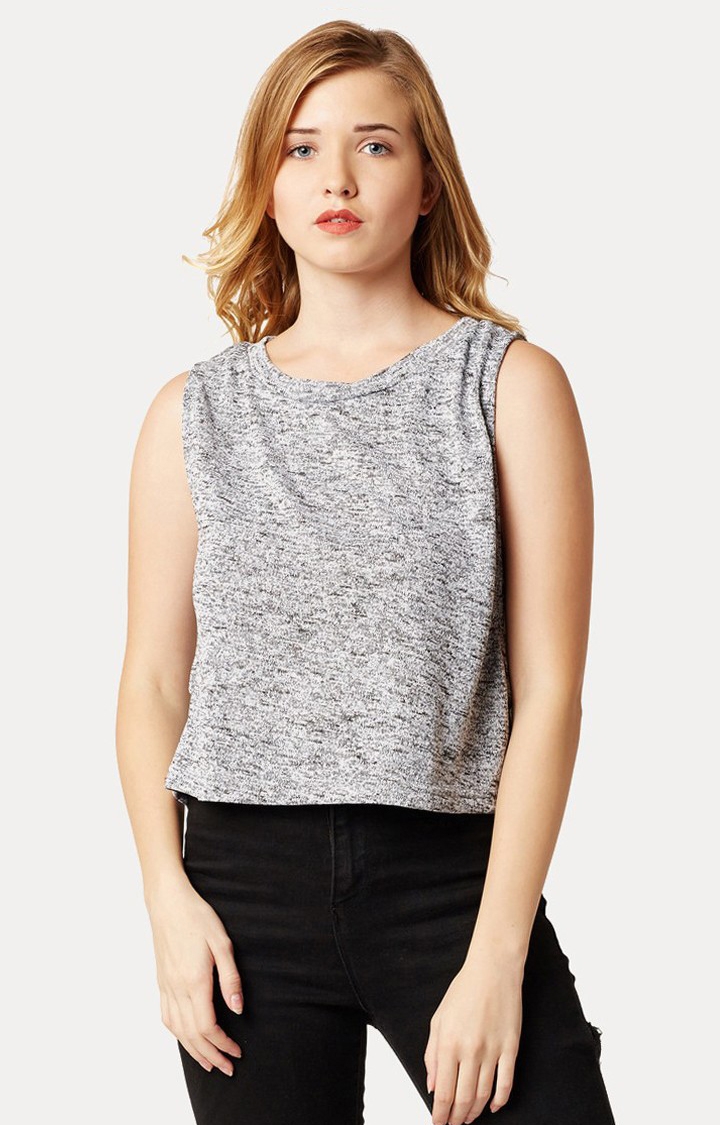 MISS CHASE | Women's Grey Cotton MelangeCasualwear Regular T-Shirts