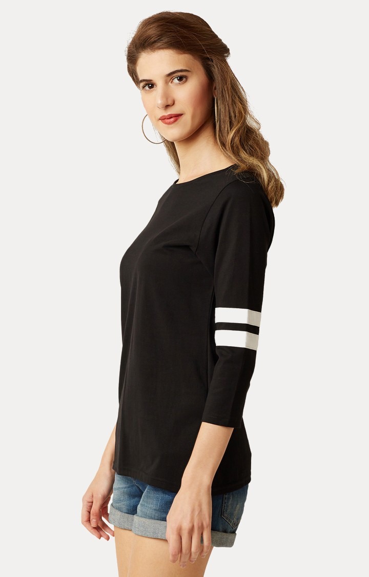 Women's Black Cotton SolidCasualwear Regular T-Shirts