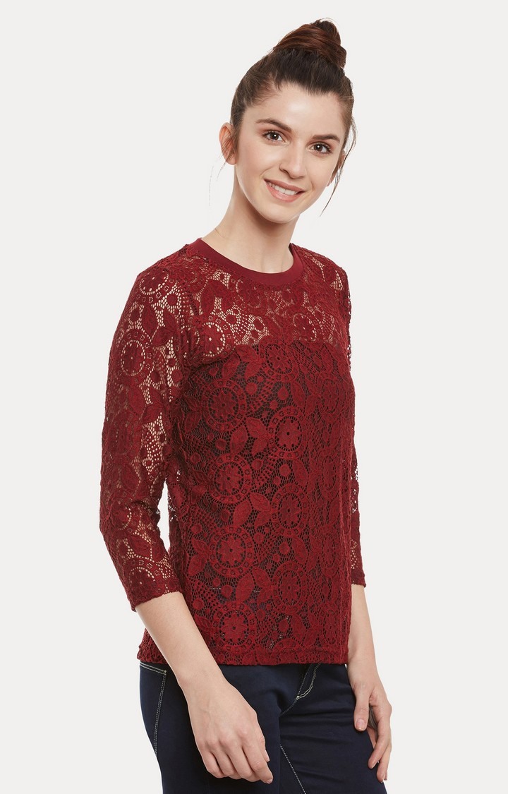 Women's Red Polyester SolidCasualwear Tops