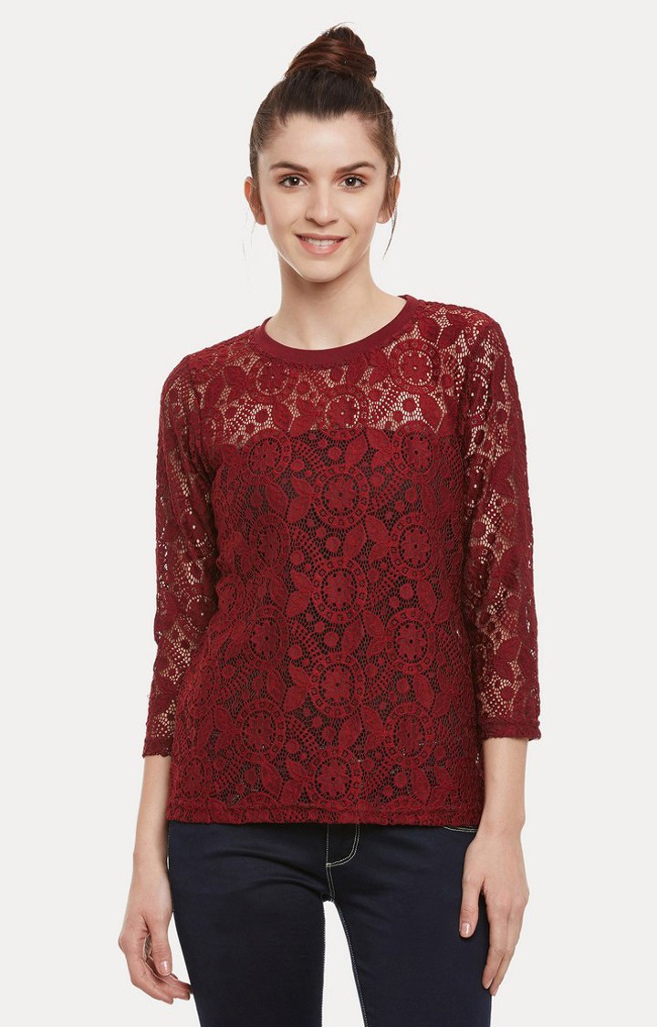 MISS CHASE | Women's Red Polyester SolidCasualwear Tops