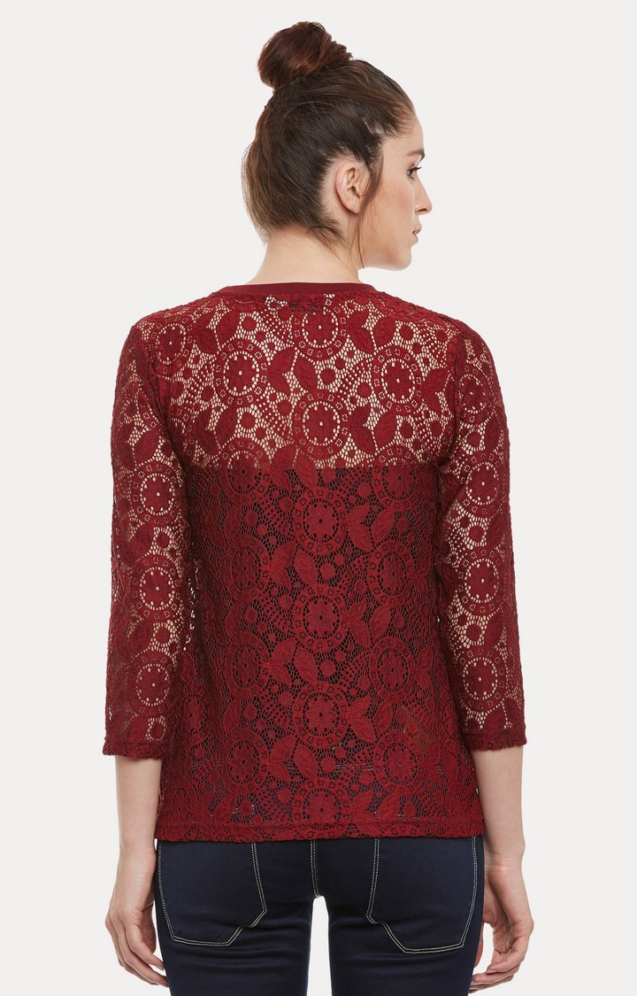 Women's Red Polyester SolidCasualwear Tops
