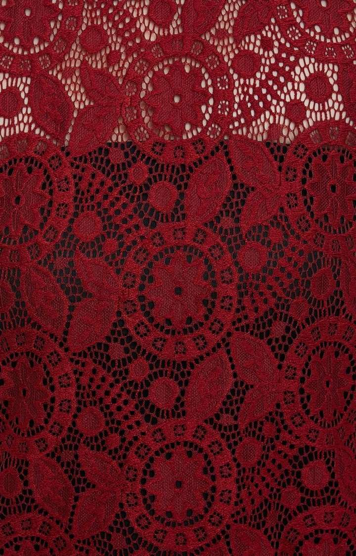 Women's Red Polyester SolidCasualwear Tops