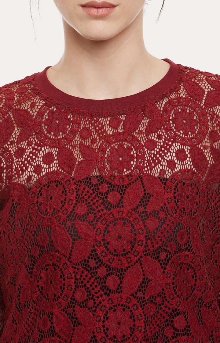 Women's Red Polyester SolidCasualwear Tops