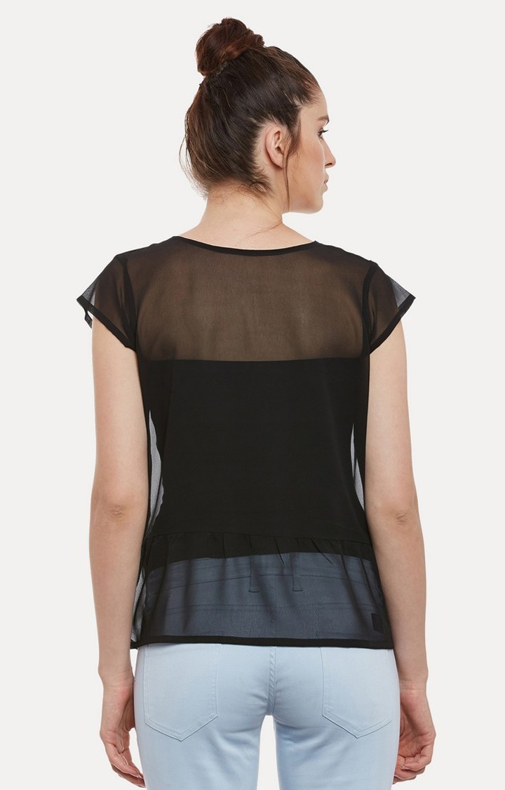 Women's Black Georgette SolidCasualwear Tops