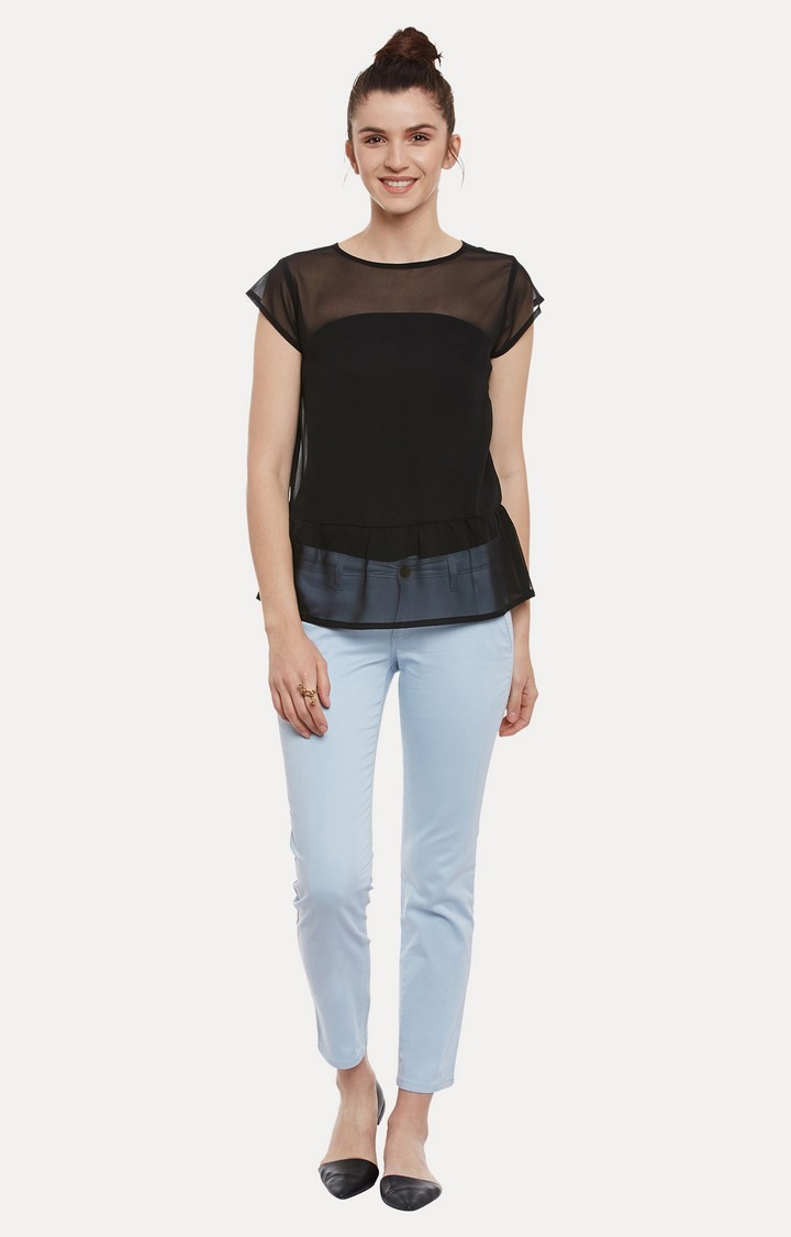 Women's Black Georgette SolidCasualwear Tops