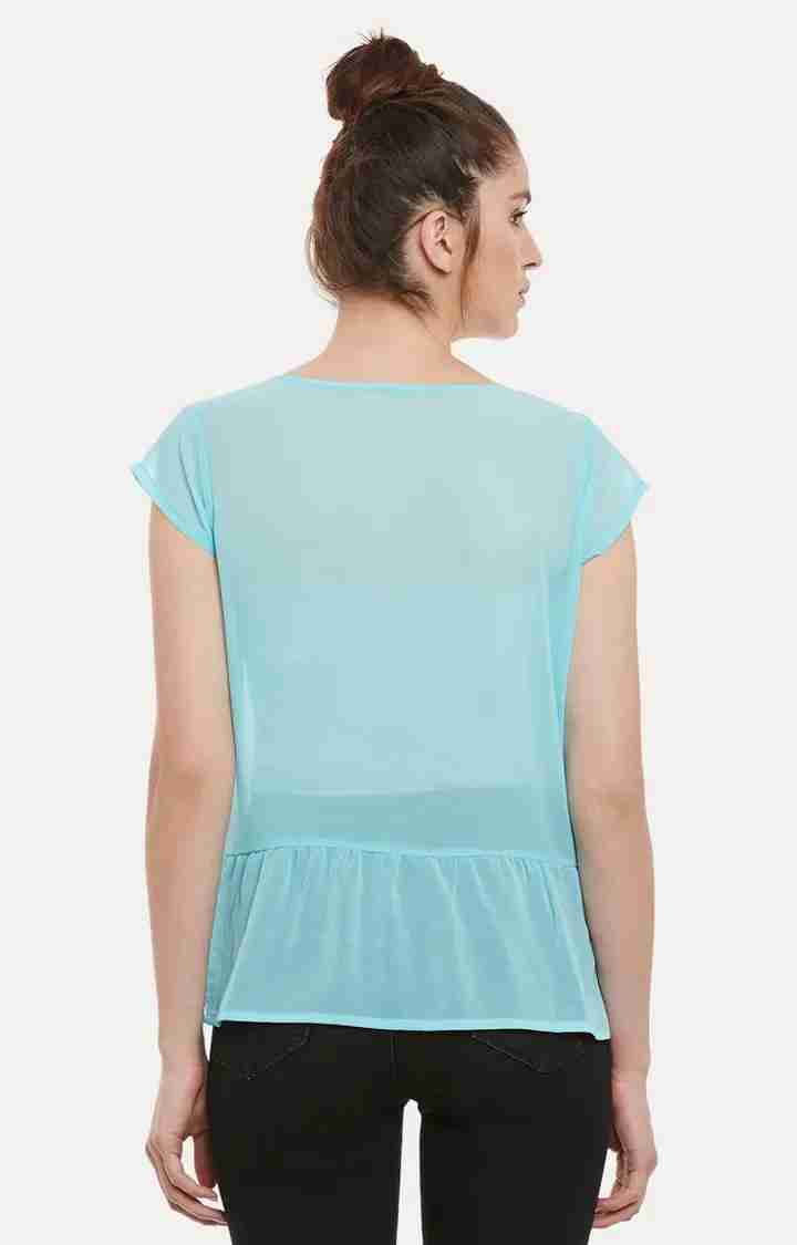 Women's Green Georgette SolidCasualwear Peplum Top