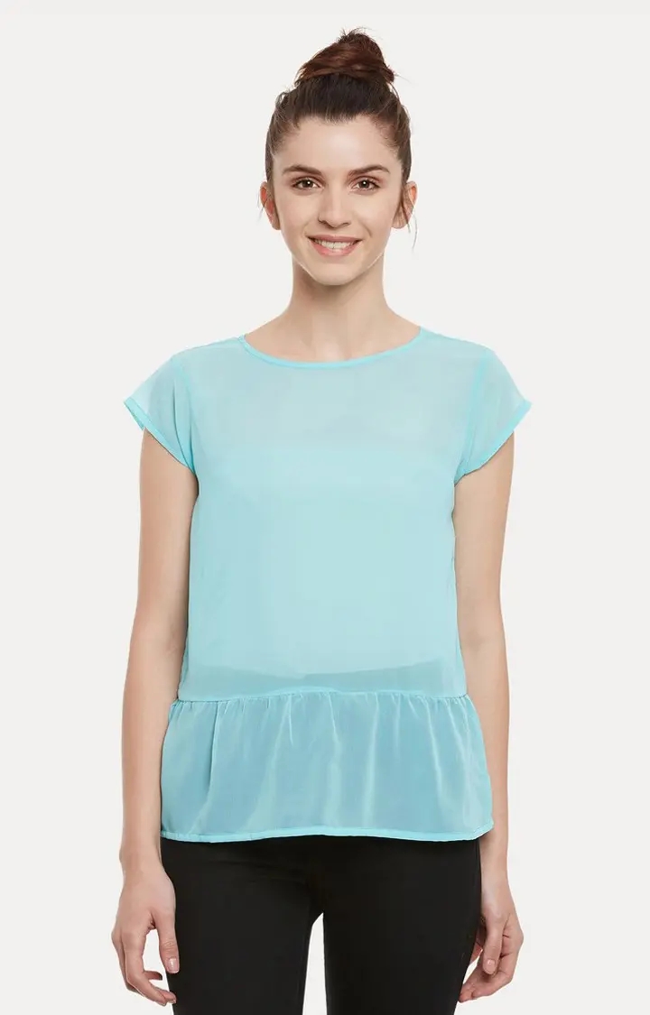 MISS CHASE | Women's Green Solid Peplum Top