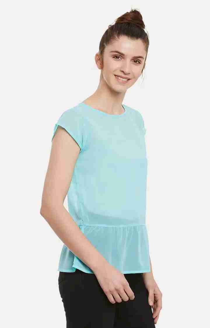 Women's Green Georgette SolidCasualwear Peplum Top