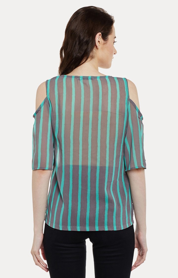 Women's Grey Georgette StripedCasualwear Tops