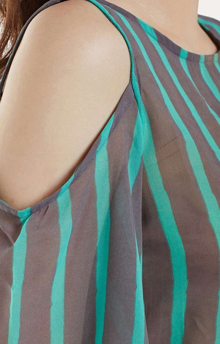Women's Grey Georgette StripedCasualwear Tops