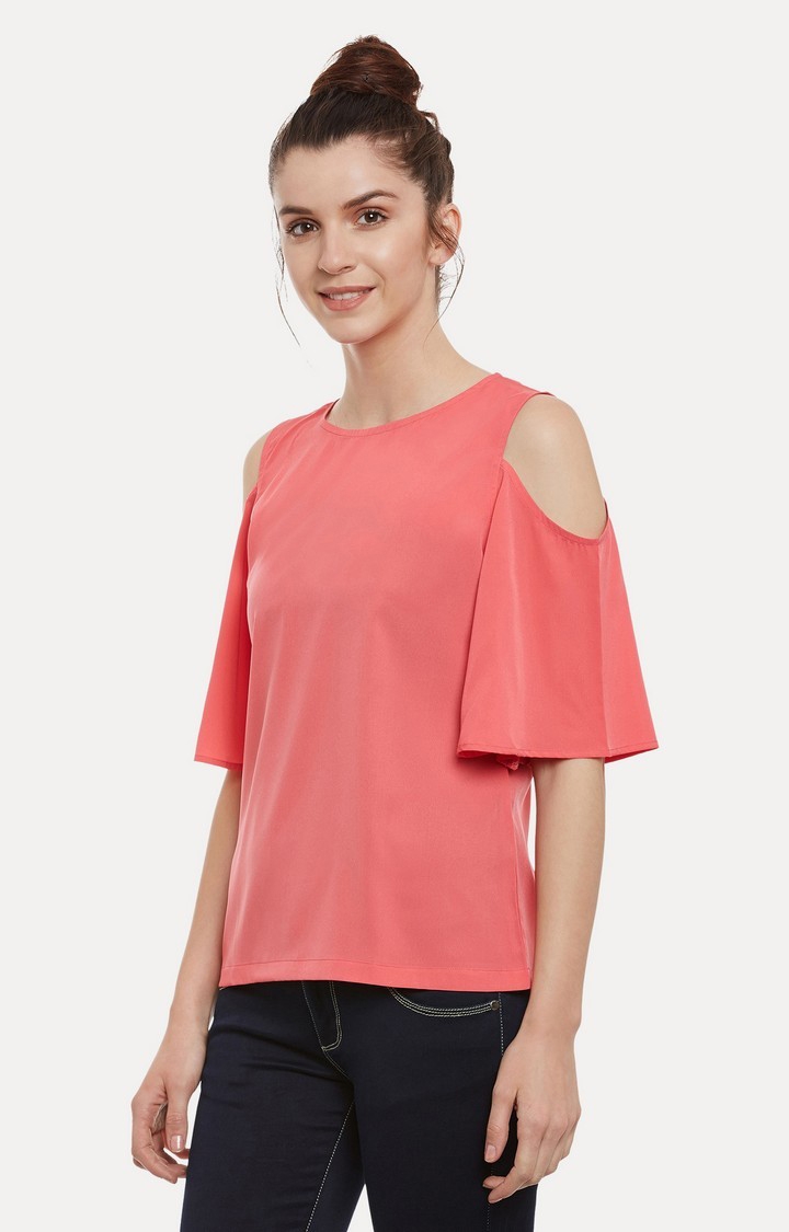 Women's Pink Crepe SolidCasualwear Tops