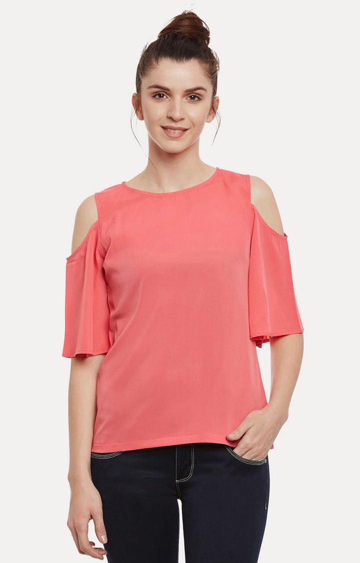 MISS CHASE | Women's Pink Crepe SolidCasualwear Tops