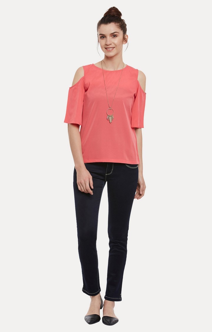 Women's Pink Crepe SolidCasualwear Tops